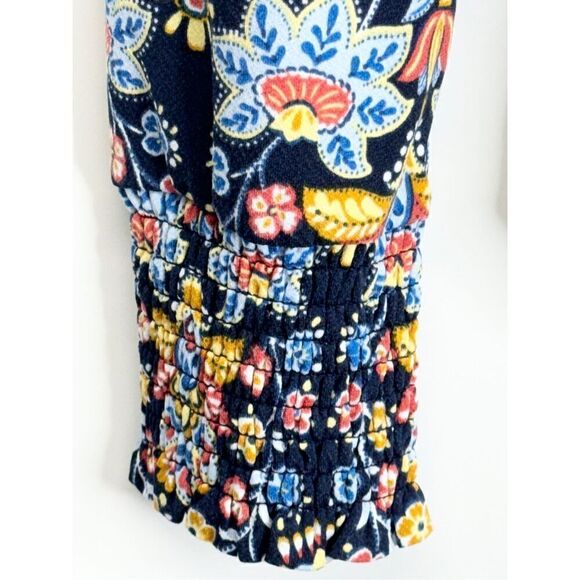 Belldini Womens Size Small Blue Floral Ruffled Long Sleeve Split Neck Blouse NWT - Picture 10 of 12